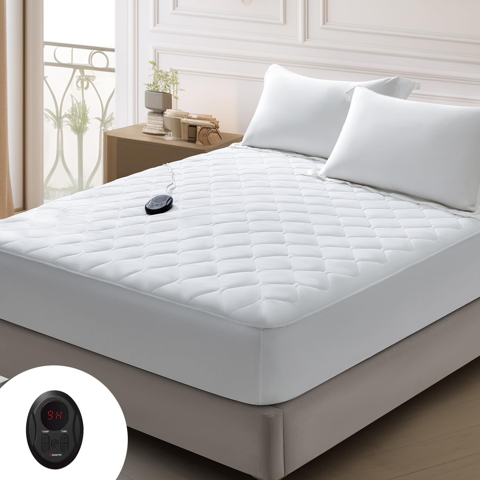 Bwarm Premium Quilted Heated Mattress Pad Twin Size, 39' X 75' Bed Warmer, 9 Heat Settings, 1-12 Hours Auto Off, Soft And Cozy